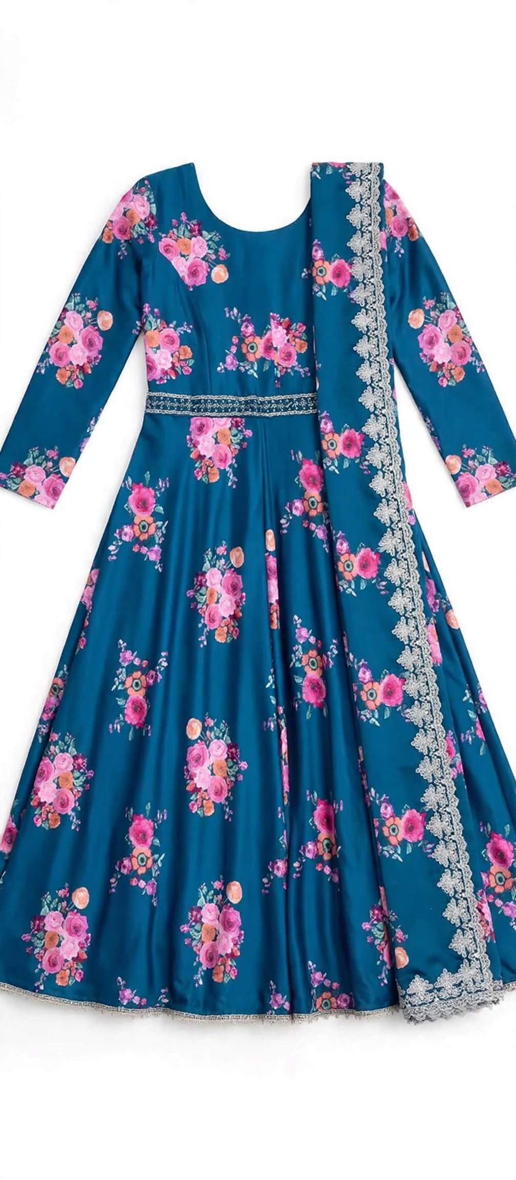 ✨ Premium Floral Print Anarkali Gown with Lace Border Dupatta ✨