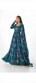 ✨ Premium Floral Print Anarkali Gown with Lace Border Dupatta ✨