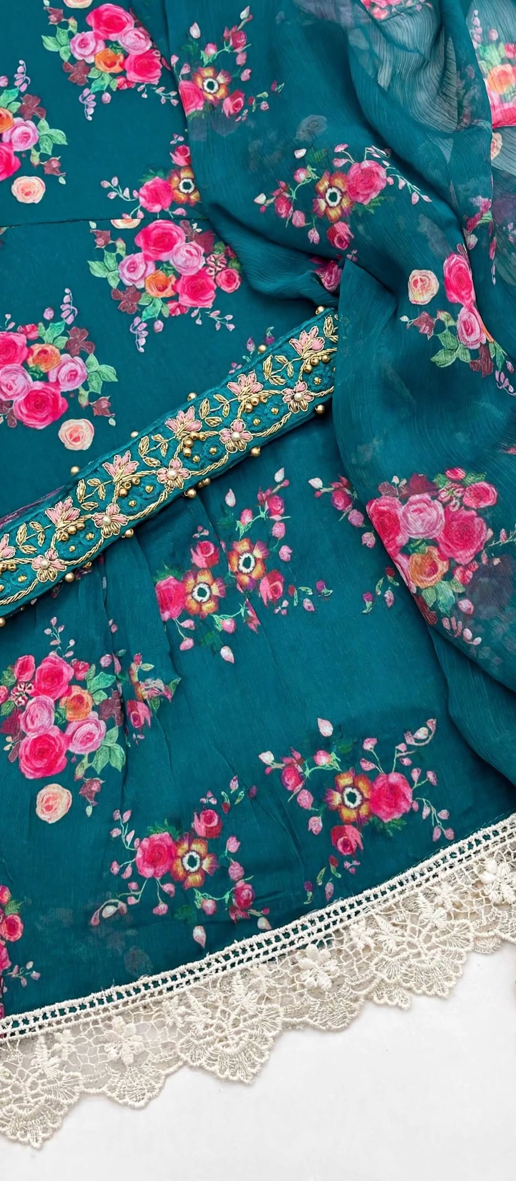 ✨ Premium Floral Print Anarkali Gown with Lace Border Dupatta ✨